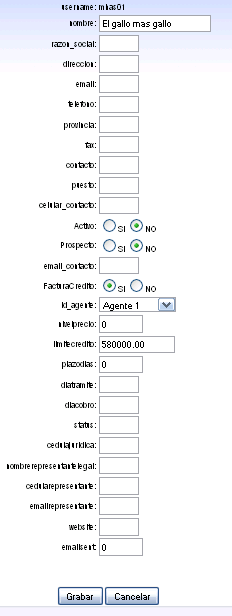 Esta imagen ilustra el aspecto de la edici&oacute;n de los datos de un cliente
