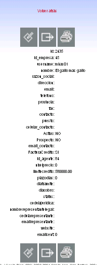 Esta imagen ilustra el aspecto de la  consulta de los datos de un cliente