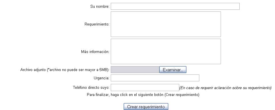 Pantalla para registrar un caso de soporte o requerimiento en particular para un cliente